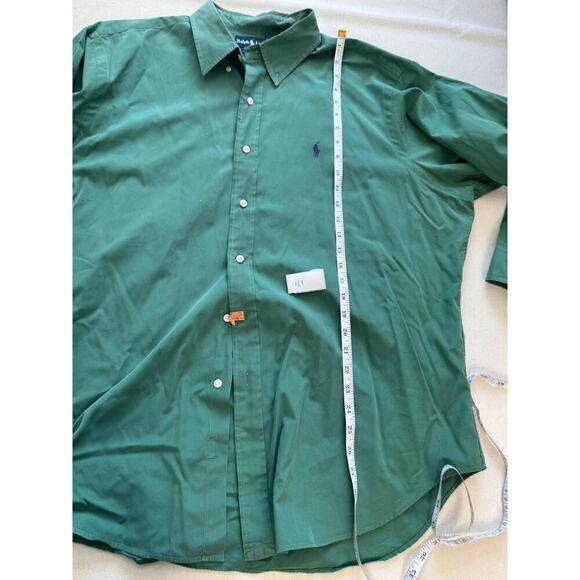 Vintage Ralph Lauren Blue Label Long Sleeve Shirt XXL Green Cotton Heavy Button - Picture 6 of 7